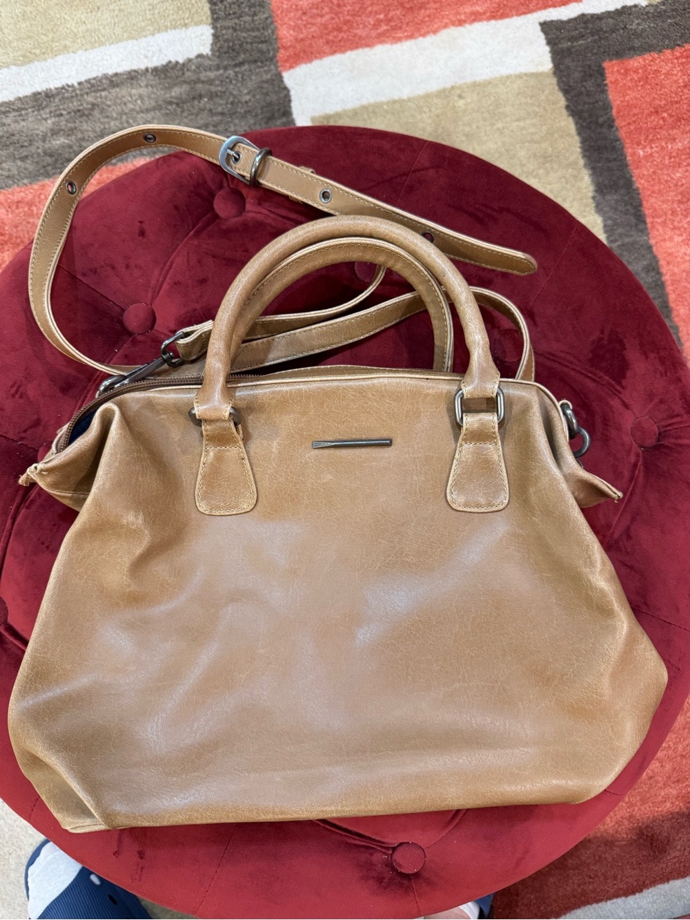 Matt & Nat Camel Vegan Leather Satchel — 15” x 10” x 3”